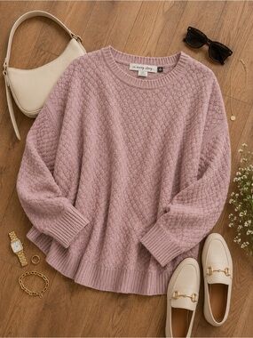 In Every Story Plus Size 2X Dusty Rose Textured Knit Sweater|Cozy & Oversized
